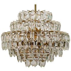Multi-Tiered Silver Plated Chandelier with Hexagonal Crystals