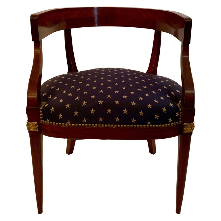 Antique French Mahogany Barrel Back Desk Chair For Sale at 1stDibs