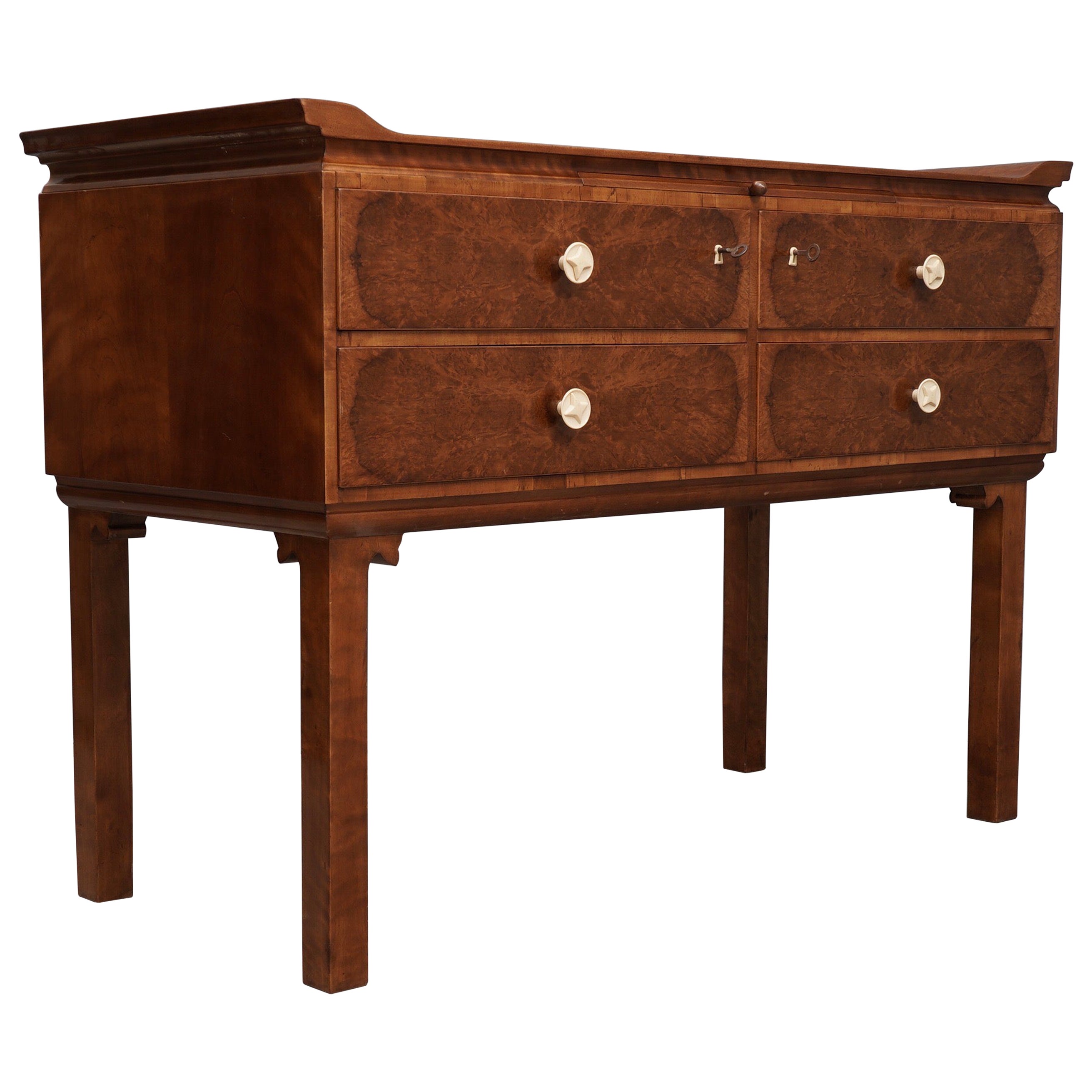 Antique Walnut Dresser, Burr Walnut Chest of Drawers, Scotland, 1930