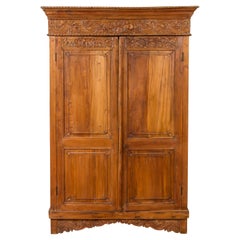 Indian 19th Century Tall Cabinet with Carved Scrolling Foliage and Beaded Motifs