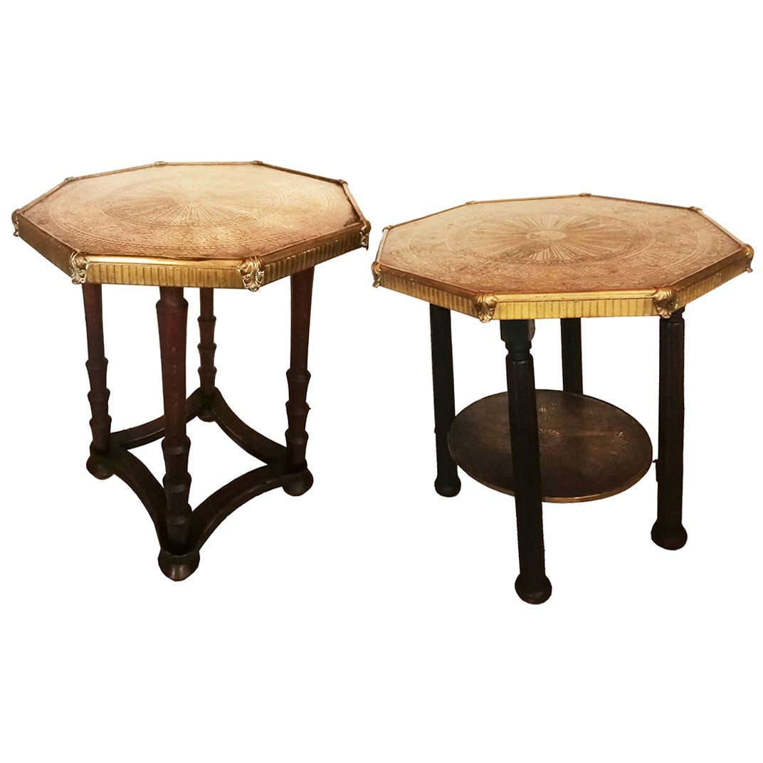 Pair of James Mont Style Brass and Wood Side Tables For Sale at 1stDibs