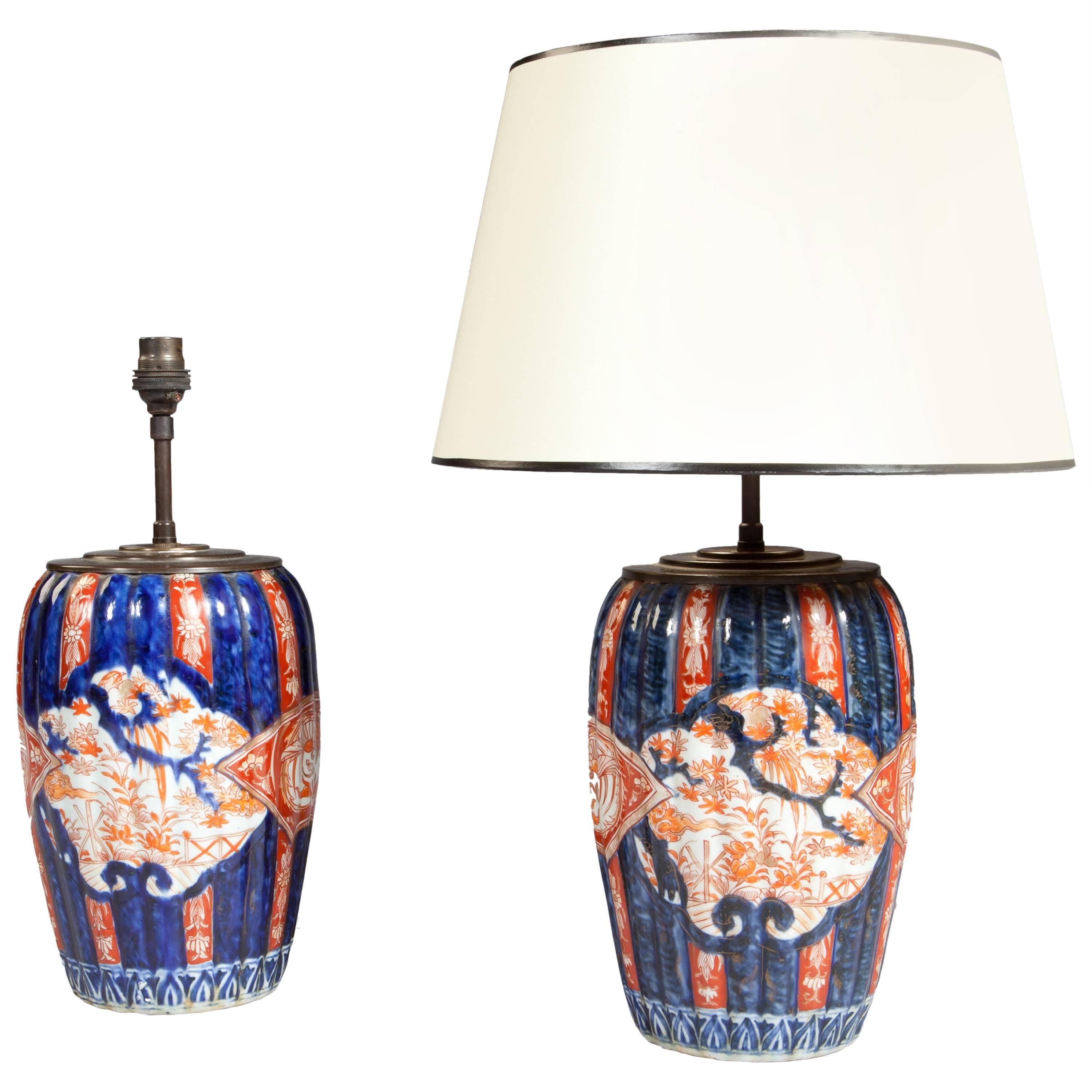 Fine Pair of Small-Scale Japanese Imari Lamps