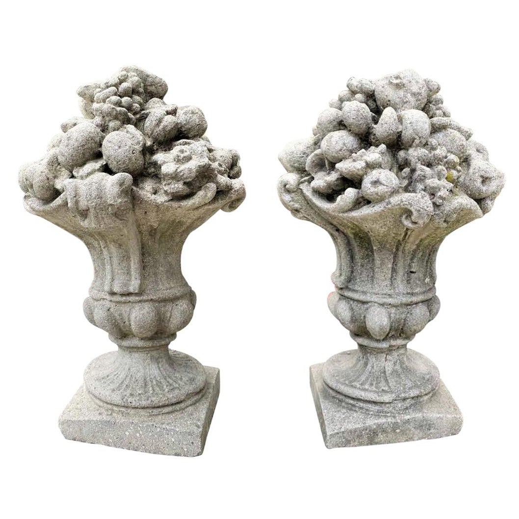 Handmade Cast Stone Fruit Flower Basket post Finials Vase Urn Form Antiques LA