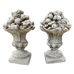 Antique Handmade Cast Stone Fruit Flower Basket post Finials Vase Urn Form Antiques LA