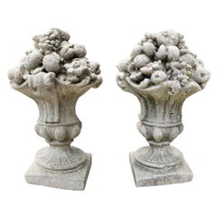 Handmade Cast Stone Fruit Flower Basket post Finials Vase Urn Form Antiques LA