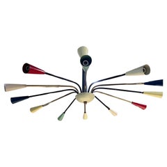 1950s Arredoluce Italian Sputnik Brass Chandelier Twelve Arm
