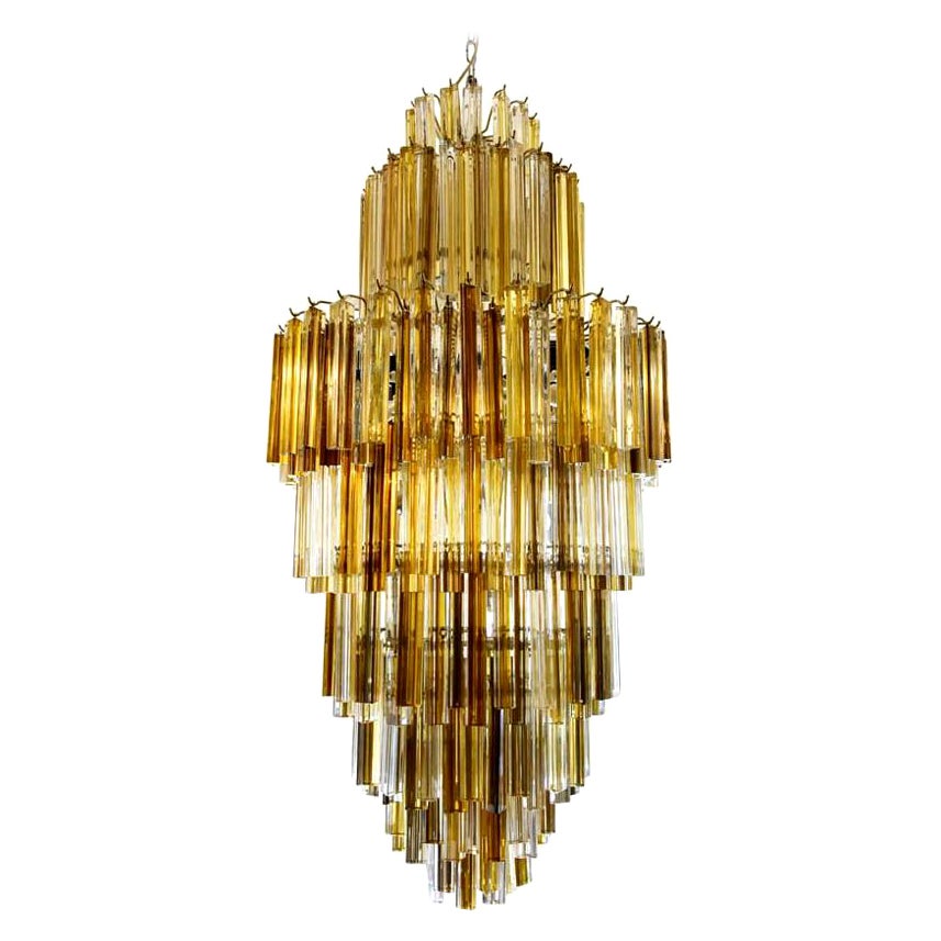 lustre gratte-ciel des années 1950 en verre soufflé de Murano transparent:: ambré et fumé Italien