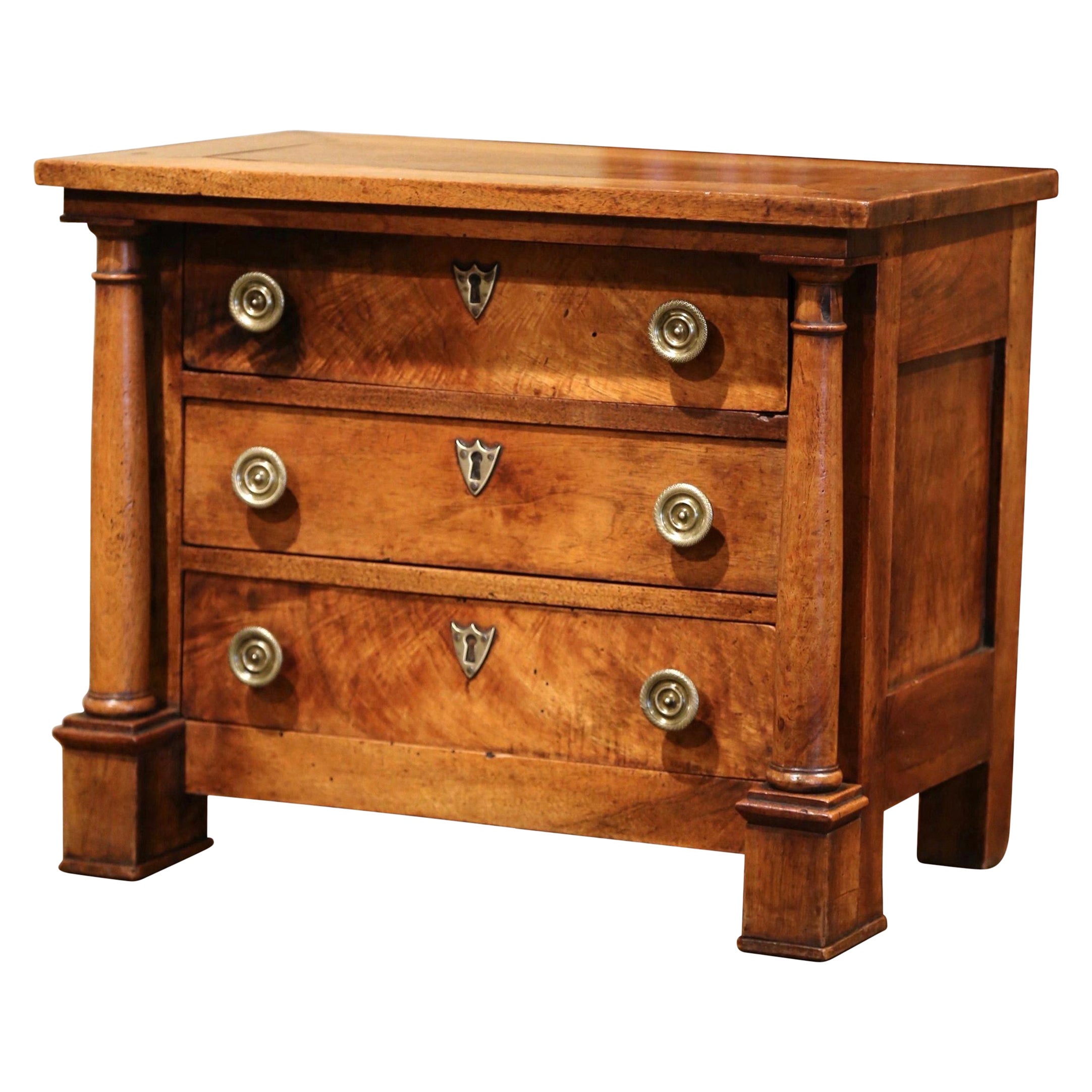 Early 19th Century French Louis Philippe Carved Walnut Miniature Commode Chest