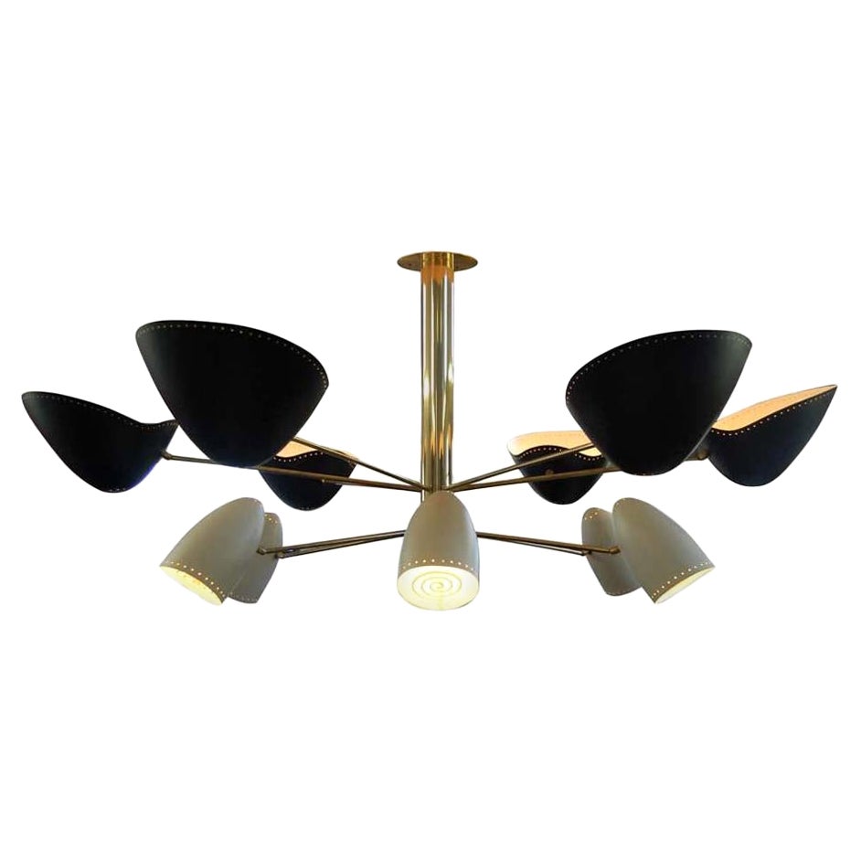 Große Lampe Kronleuchter 12 Lichter Maßgefertigtes Messing Italienisches Design von Diego Mardegan im Angebot