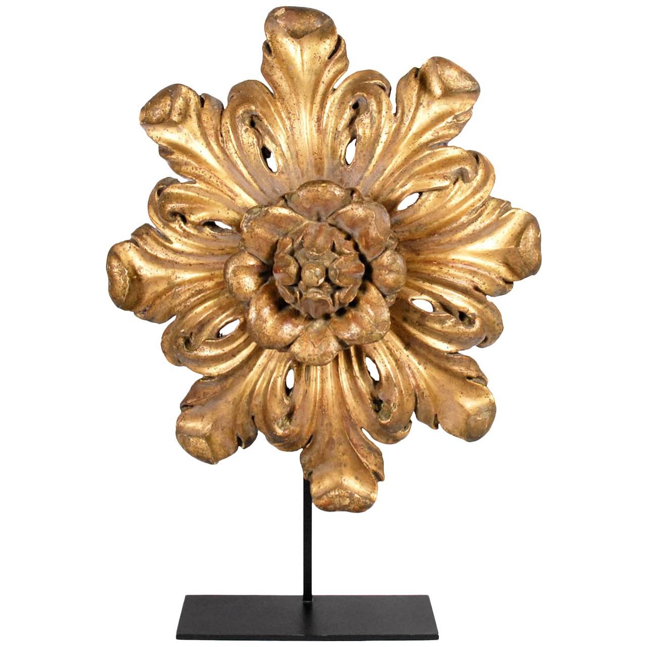 18th Century Carved Giltwood Floral Form Architectural Element For Sale
