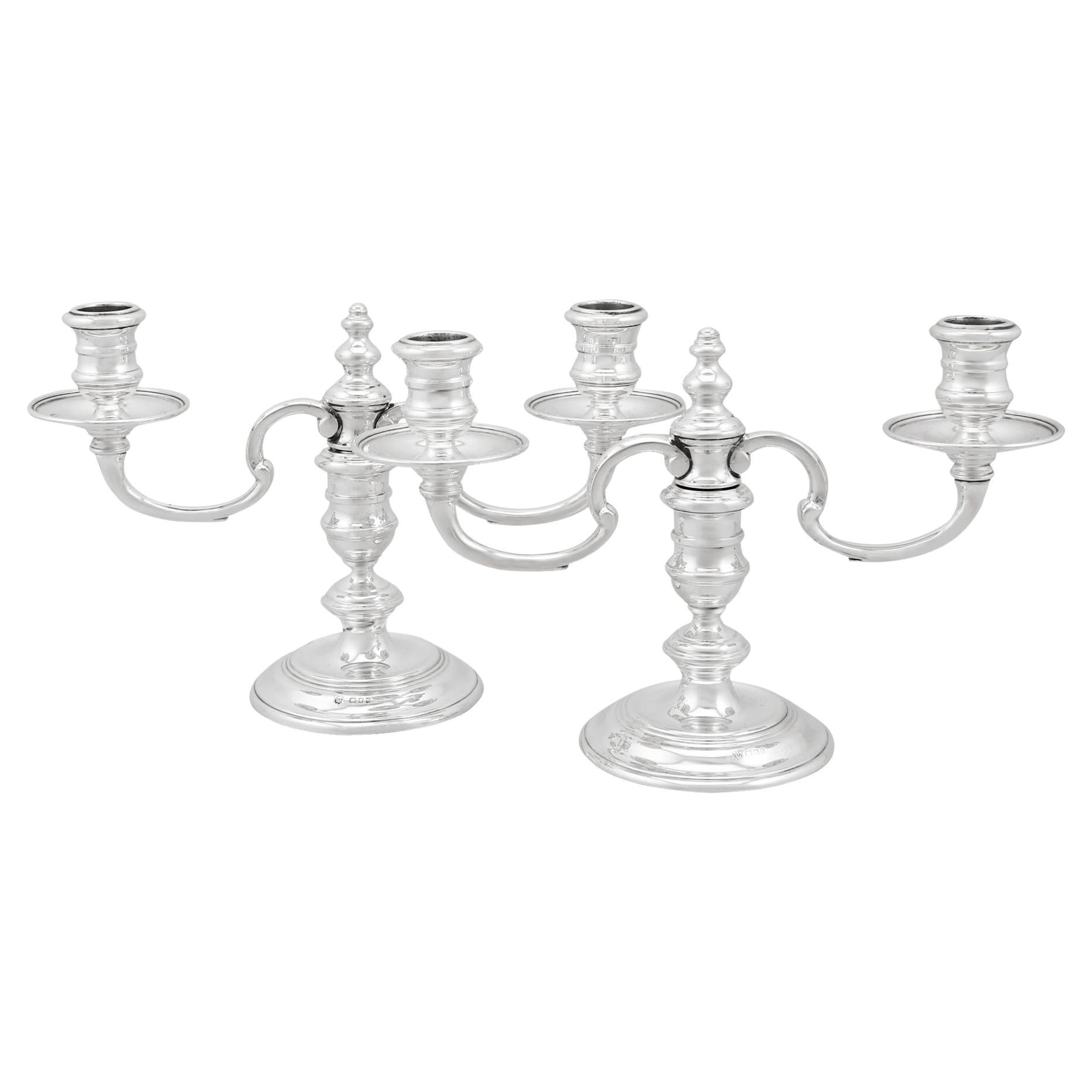 Georgian Style English Sterling Silver Two-Light Candelabra or Centrepiece