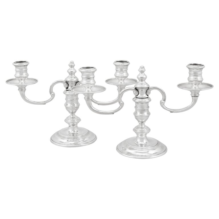 Georgian Style English Sterling Silver Two-Light Candelabra or Centrepiece For Sale