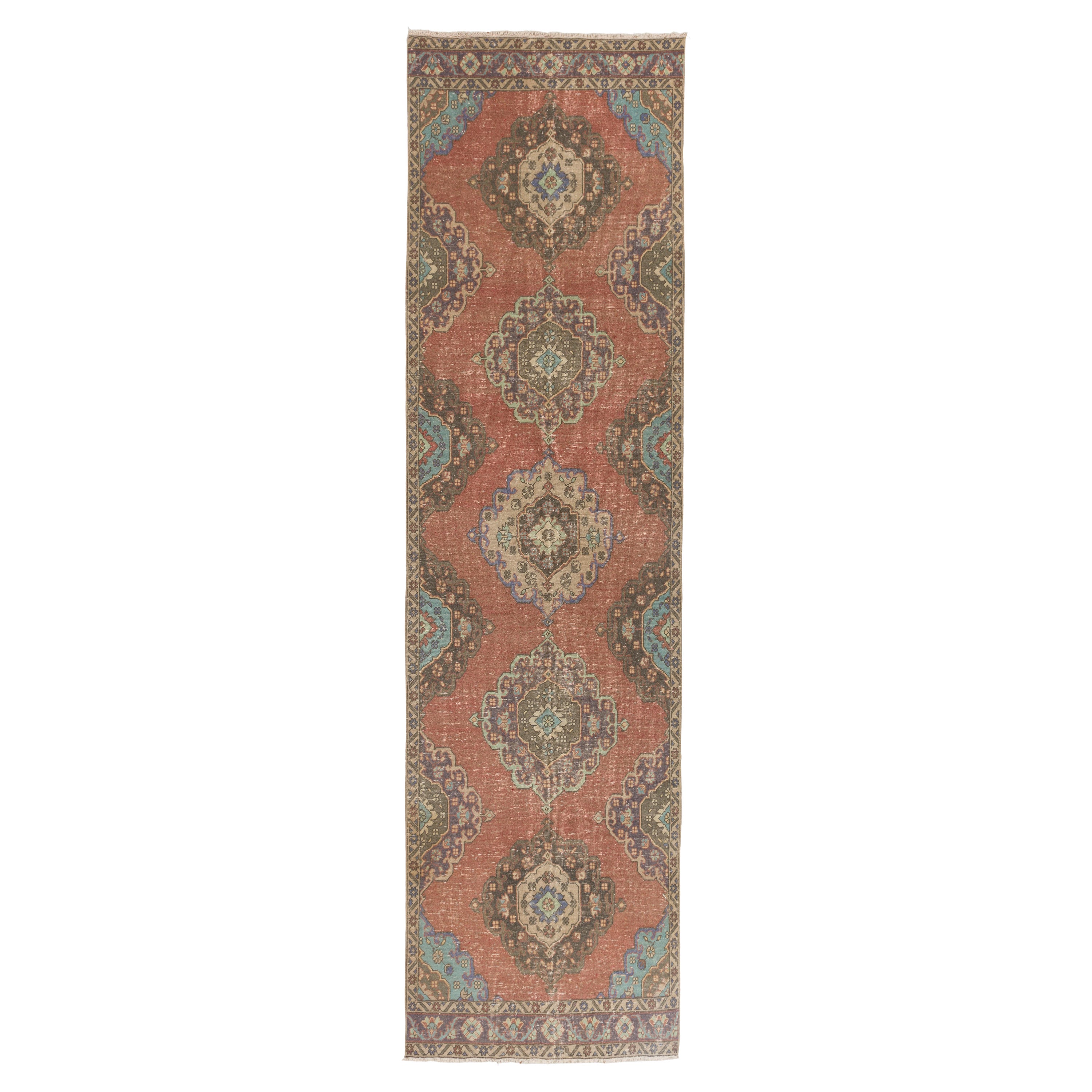 Vintage Wool Runner Rug from Turkey, HandKnotted Carpet for Hallway