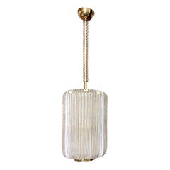Lanterne cylindrique en laiton et cristal de Murano de design italien contemporain et vintage