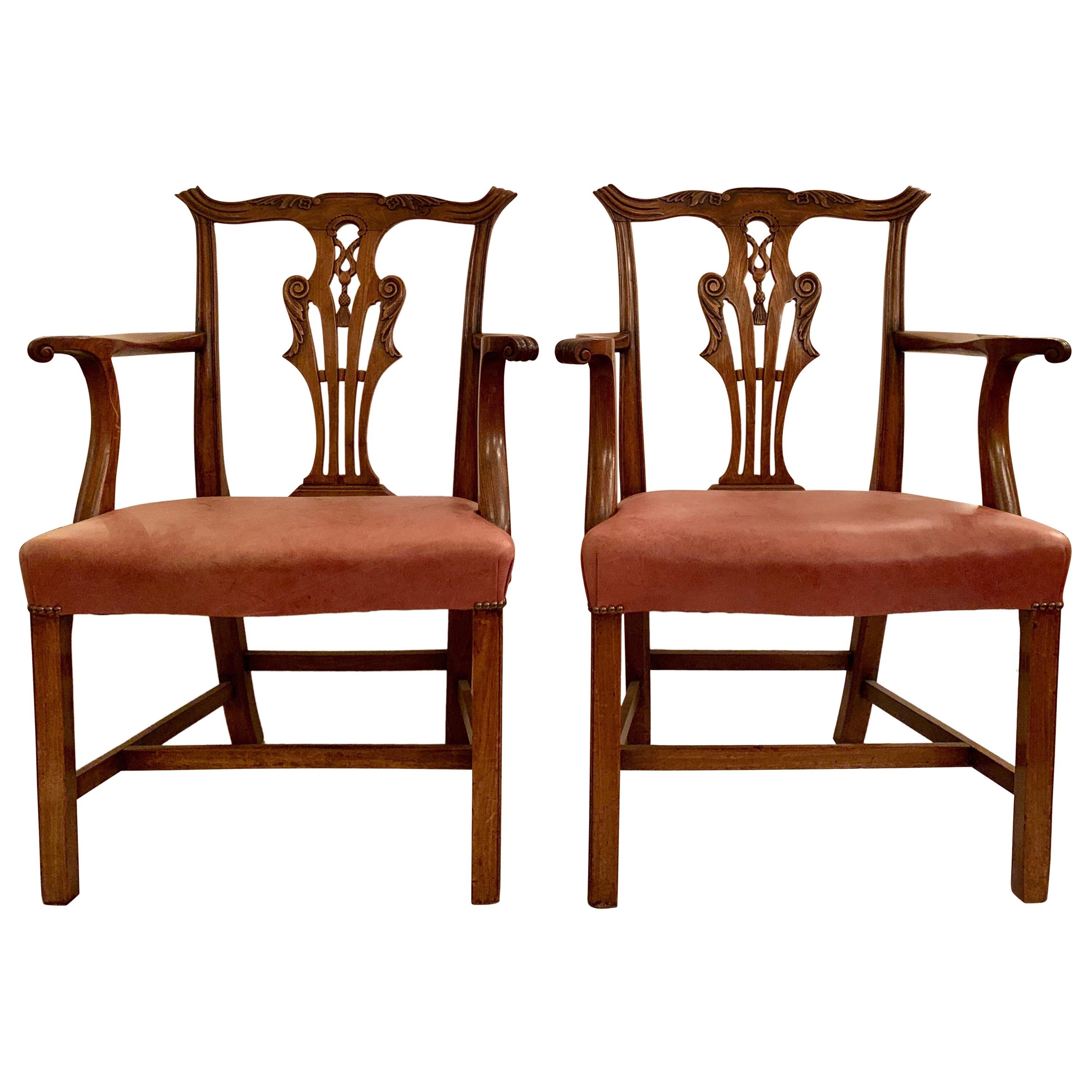 Pair of Antique English Chippendale Armchairs, circa 1880 For Sale
