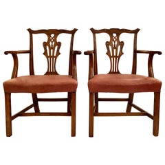 Pair of Antique English Chippendale Armchairs, circa 1880