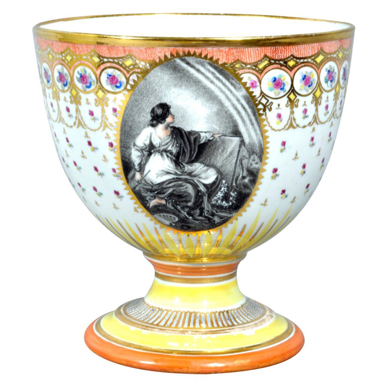 Gobelet en porcelaine de Chamberlain Worcester d'après une peinture d'Angelia Kauffman