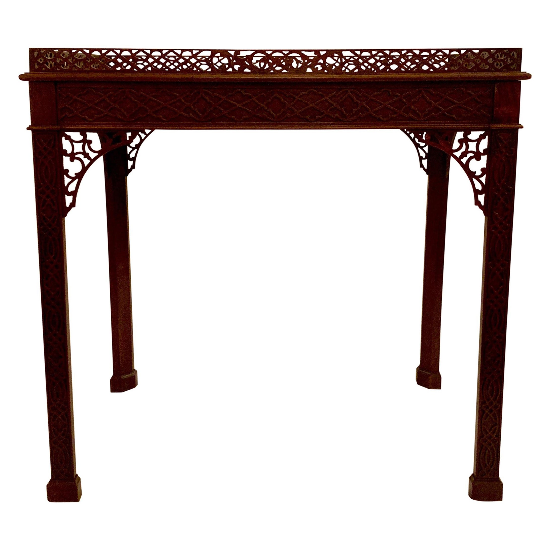 Antique English Mahogany Chippendale Fretwork Tea Table For Sale