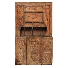 Used 17th Century Spanish Pine Cabinet with 2 Drawers & Open Shelf above Cabinet Door