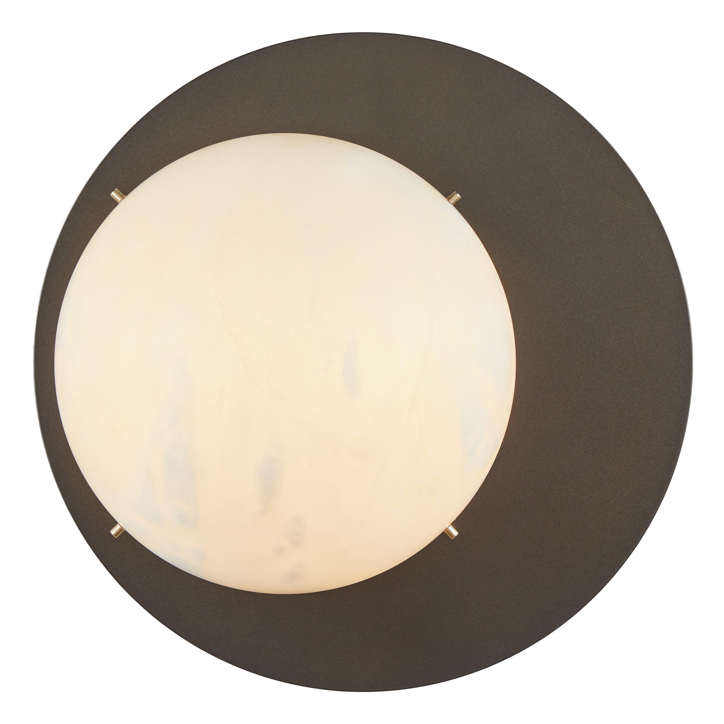 Large 'Saturn' Sconce in Bronzed Steel and Alabaster For Sale