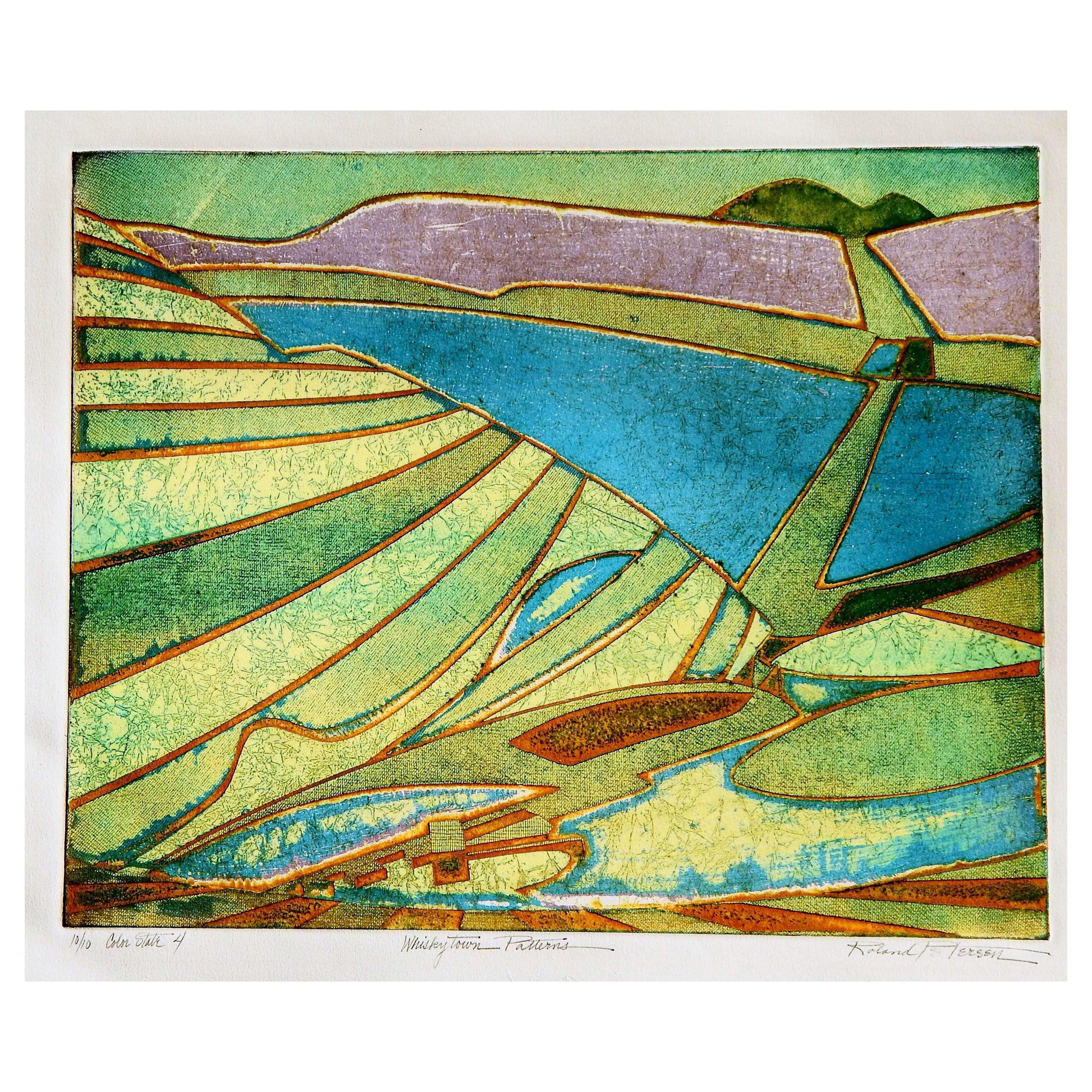 Roland Petersen Abstract Color Etching, Whiskeytown Pattern For Sale