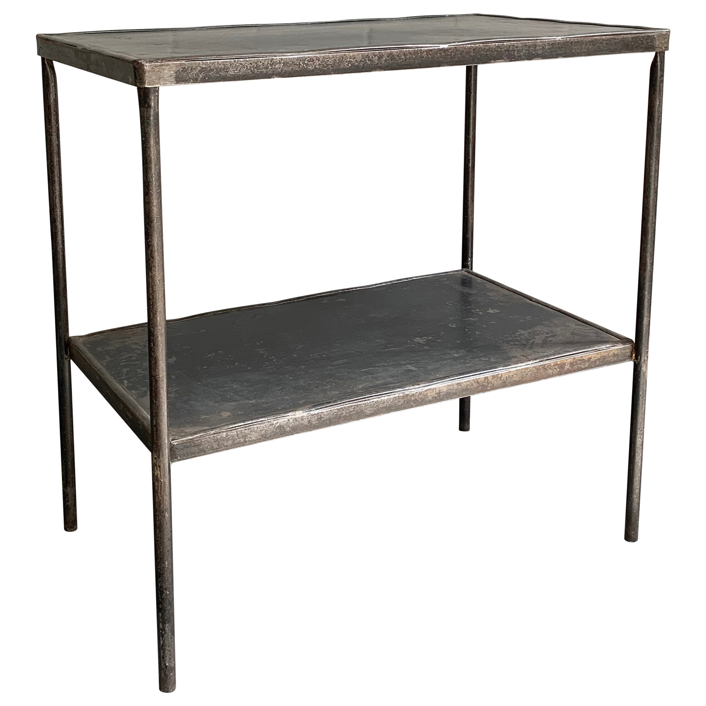 Industrial Riveted Steel Table with Marble Top For Sale at 1stDibs