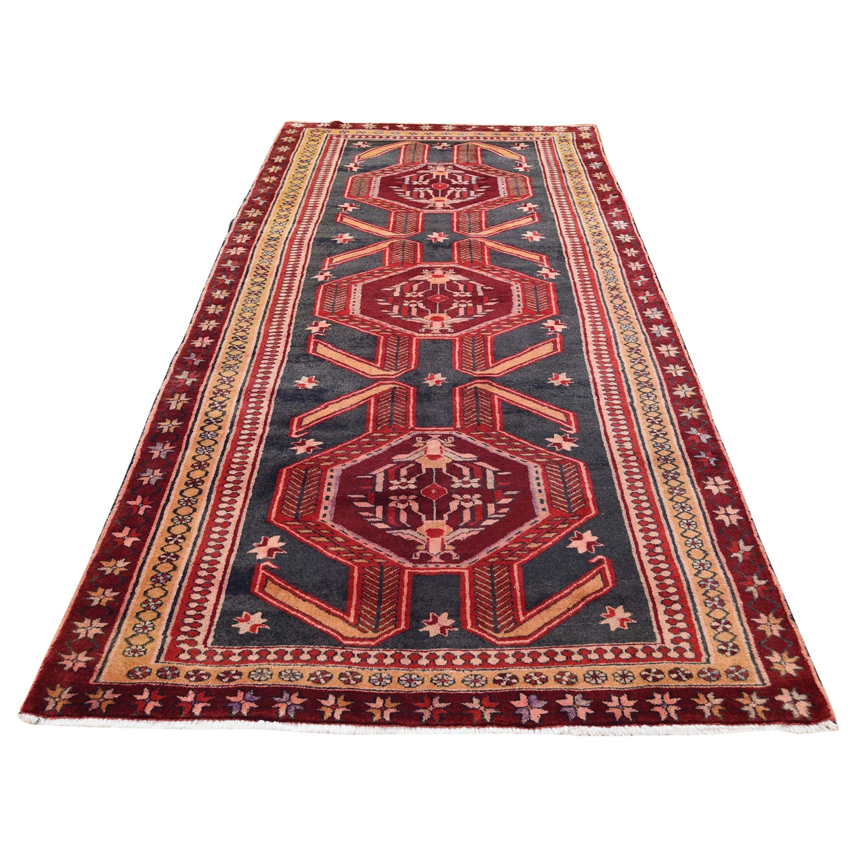 Vintage Persian Northeast Pure Wool Wide Runner Oriental Rug For Sale