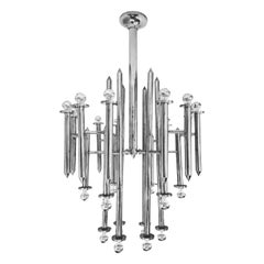 Monumental Mid-Century Modern Chrome Chandelier by Gaetano Sciolari