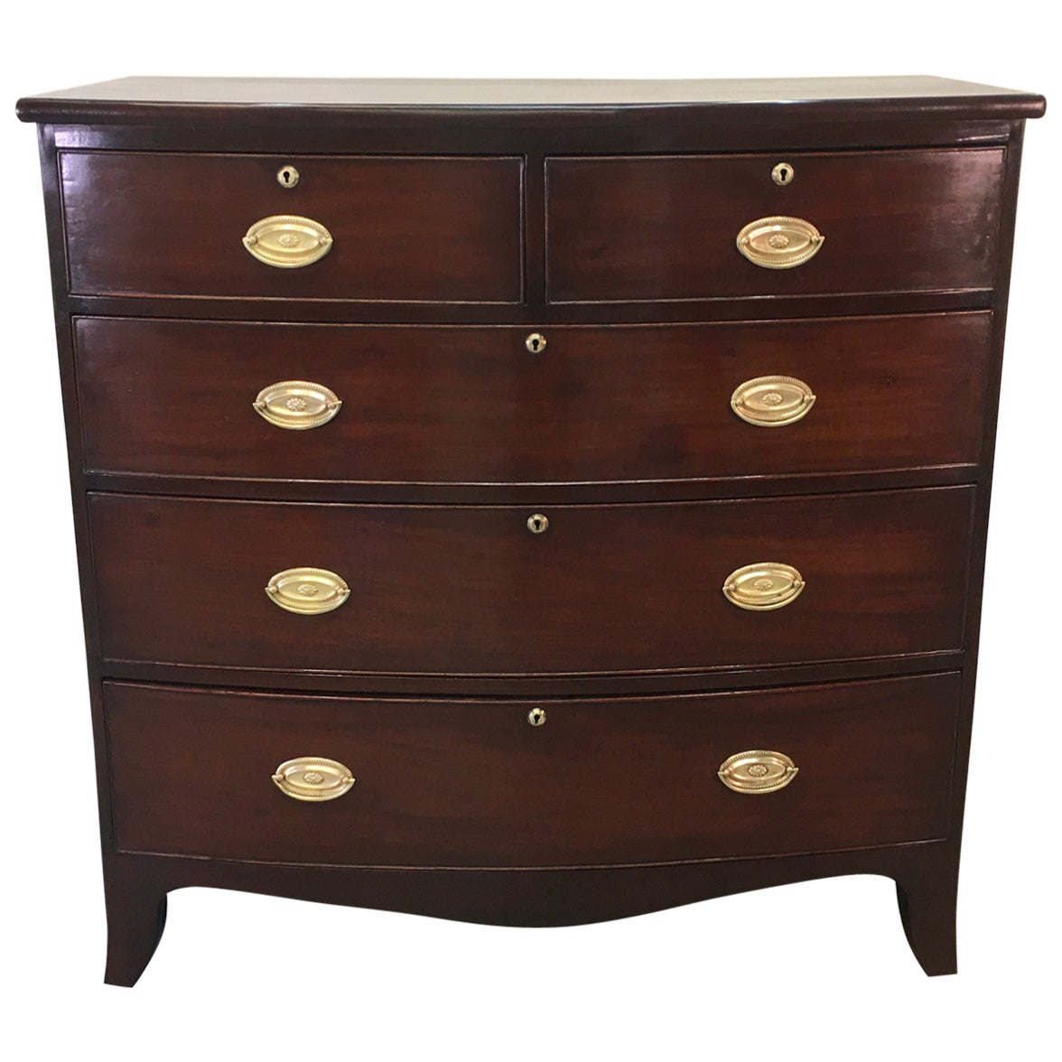 English BowFront Chest of Drawers in Mahogany, circa 1840 at 1stDibs