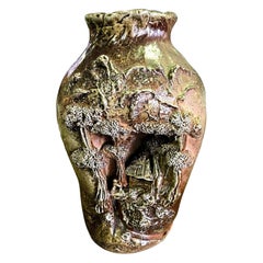 Japanese Large Heavy Banko Ware Ceramic Pottery Stoneware Vase, 19th Century