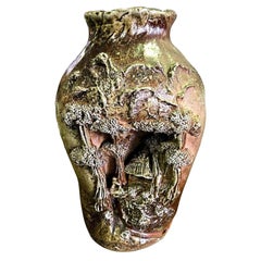 Antique Japanese Large Heavy Banko Ware Ceramic Pottery Stoneware Vase, 19th Century