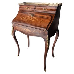 19th Century French Louis XV Style Marquetry Bureau Desk with Secret