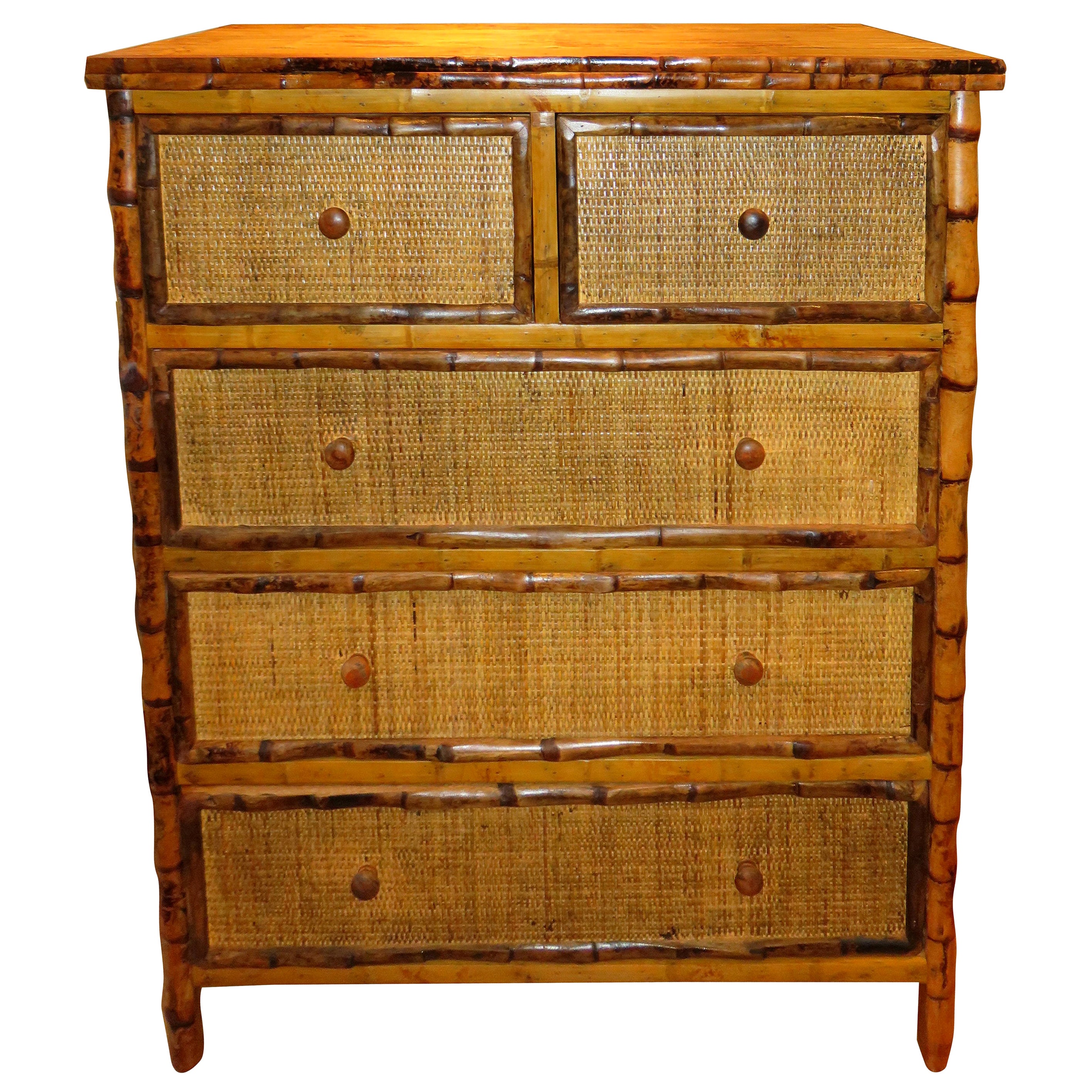 Caned Rattan and Faux Bamboo 7Drawer Dresser by Broyhill at 1stDibs