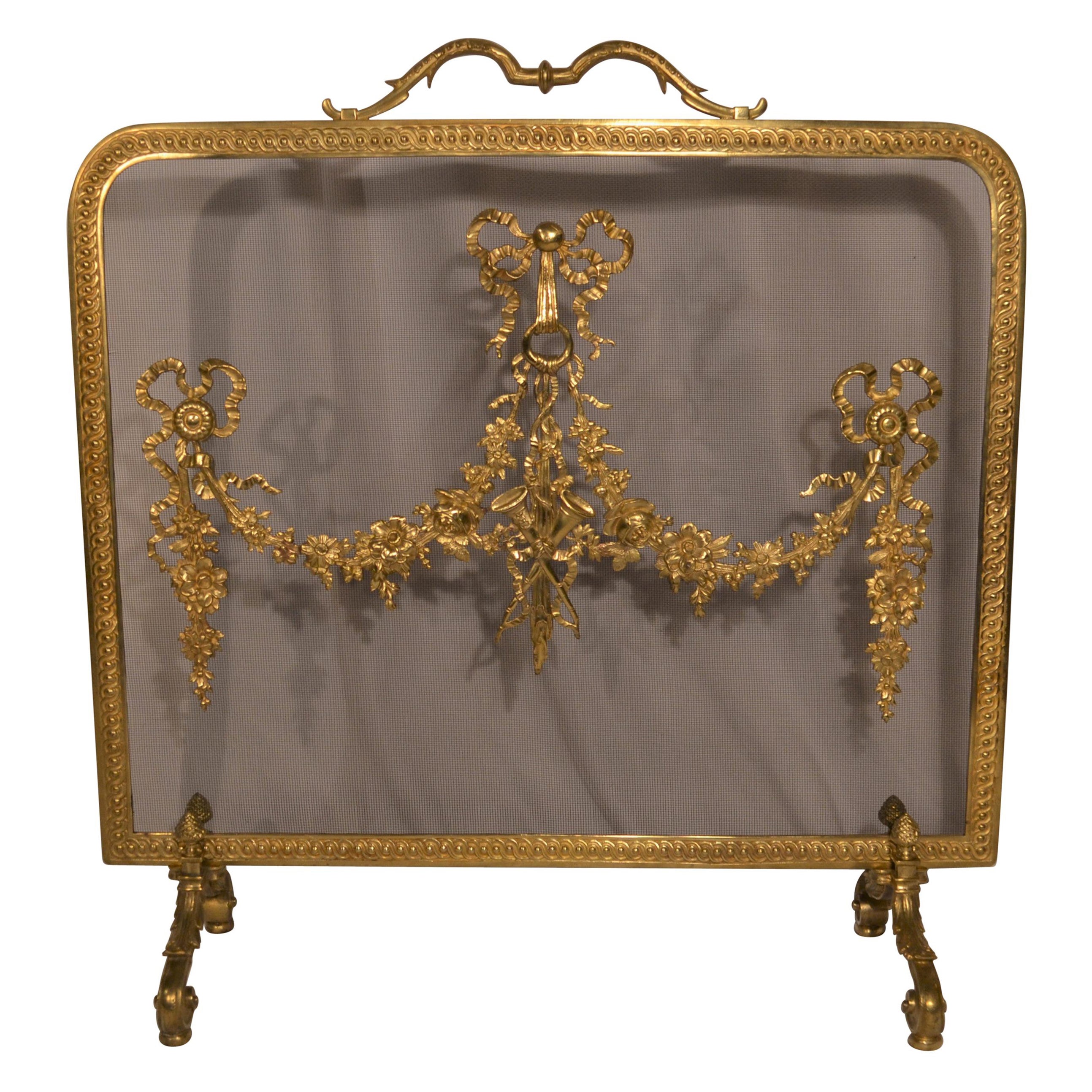 Antique French Fine Bronze 19th Century Firescreen For Sale