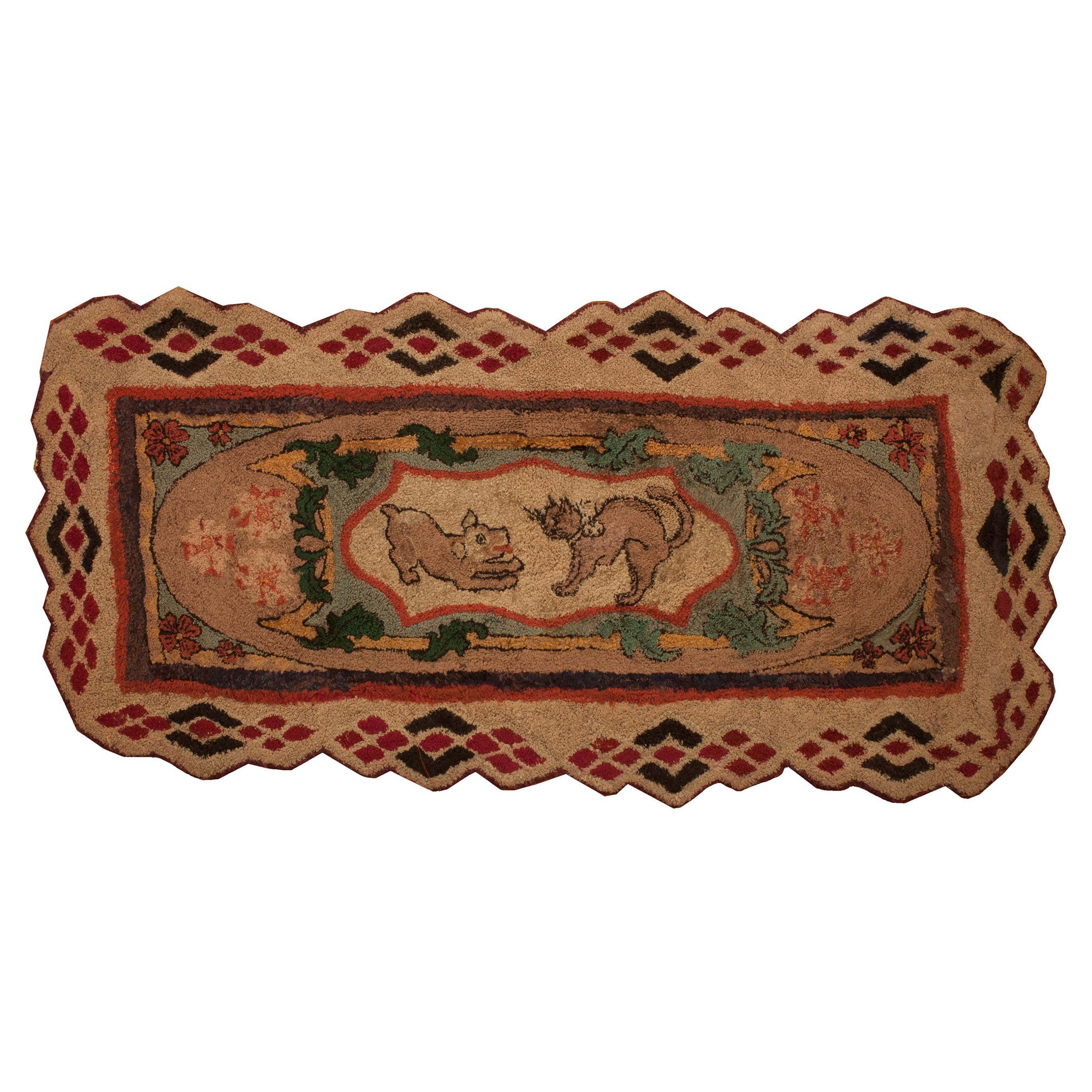 Early 20th Century Pictorial American Hooked Rug ( 2'8" x 5'9" - 82 x 175 ) For Sale