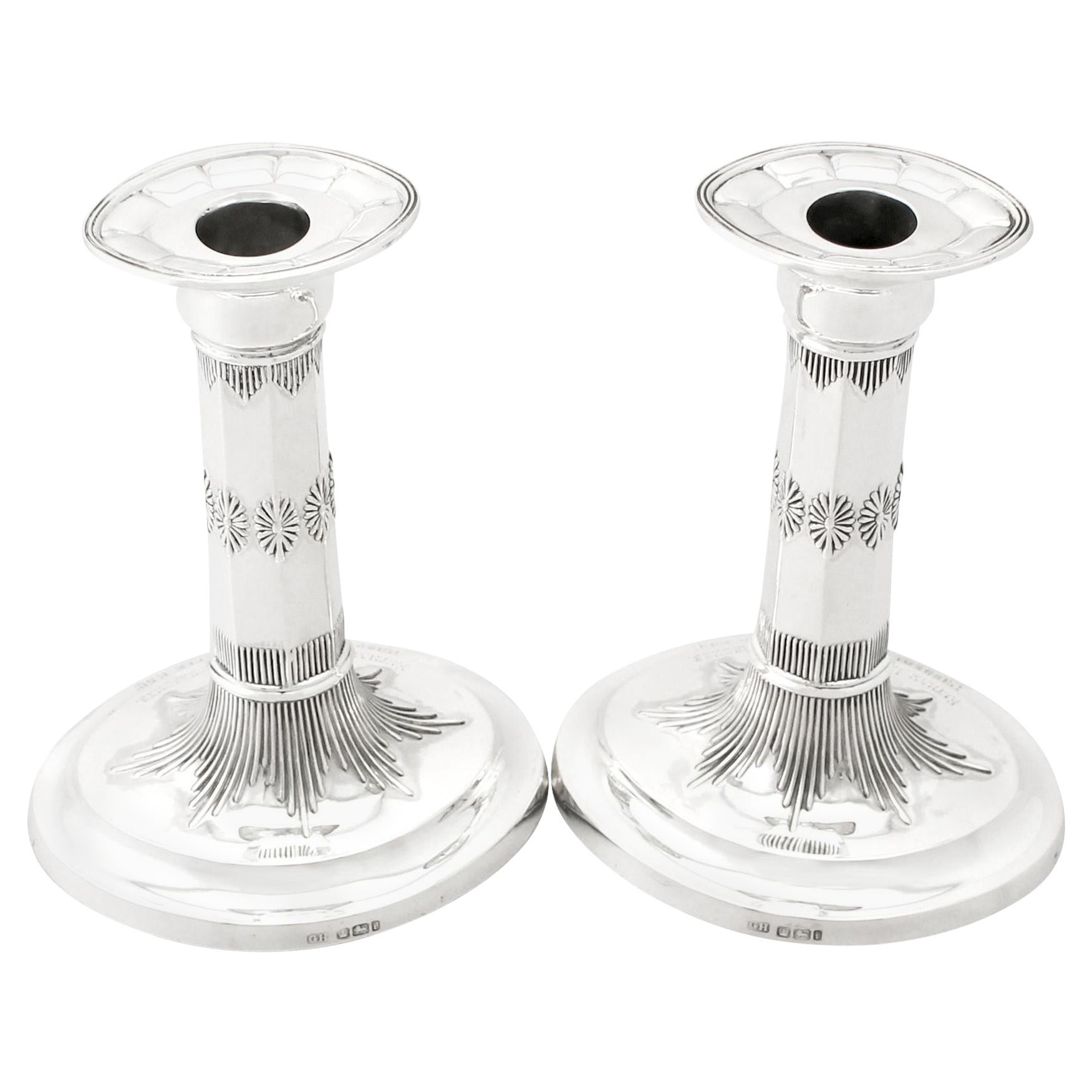 Antique Edwardian English Sterling Silver Candlesticks For Sale