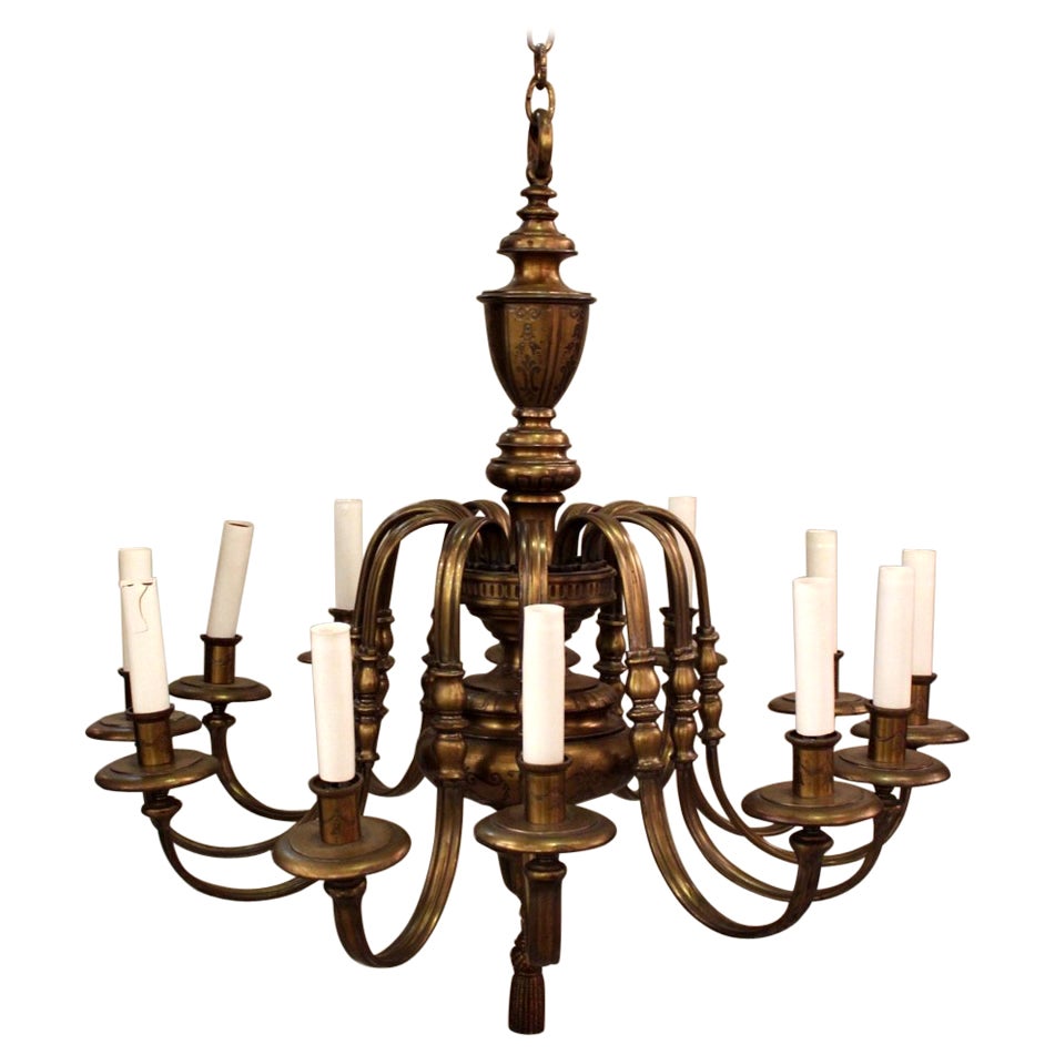 English Williamsburg Style TwelveLight Brass Chandelier For Sale at