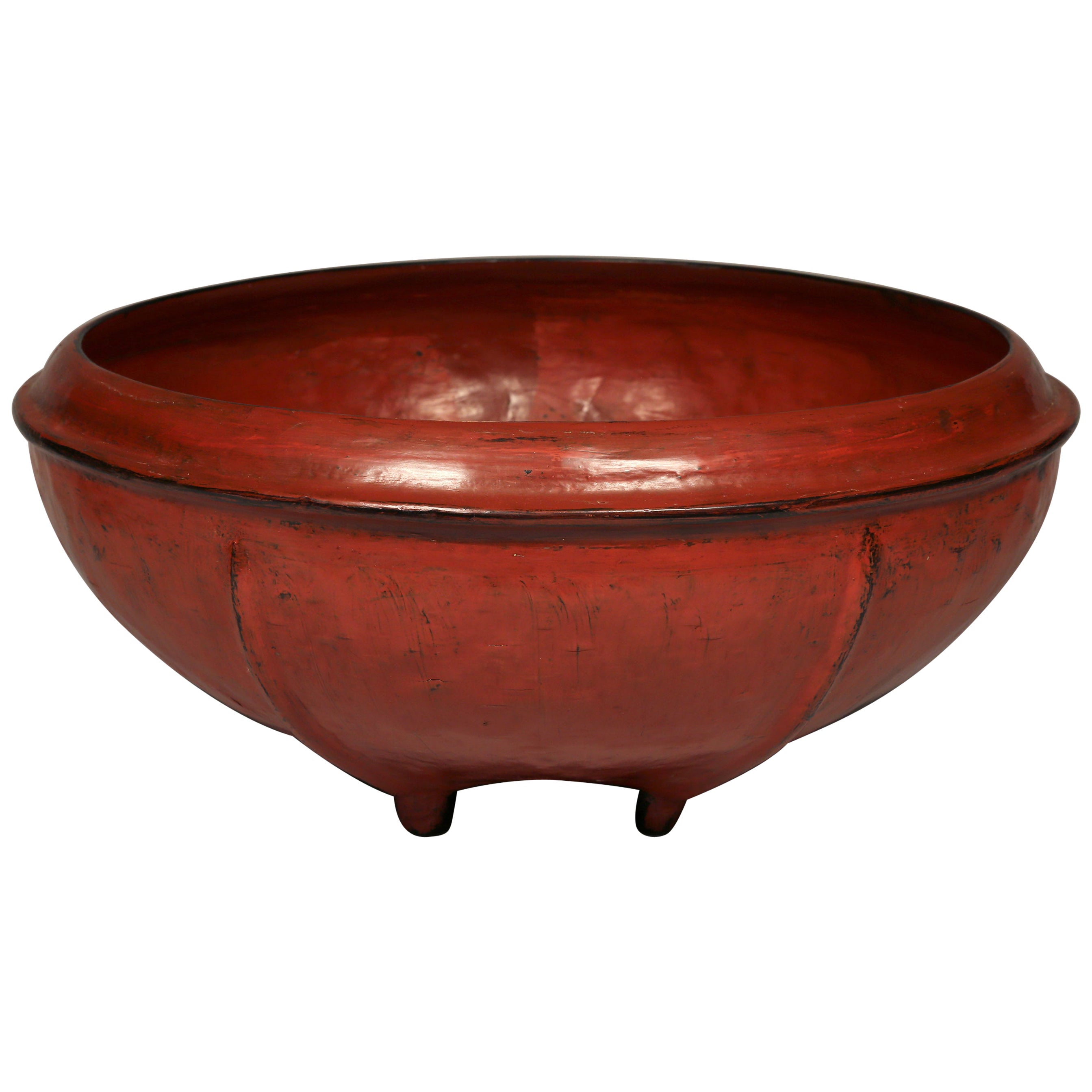 Antique Asian Red Lacquered Wood Bowl For Sale at 1stDibs