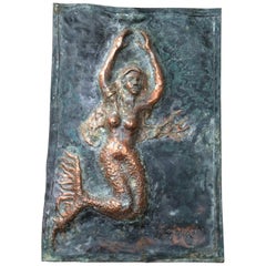 Signierte Kupferplakette einer Meerjungfrau