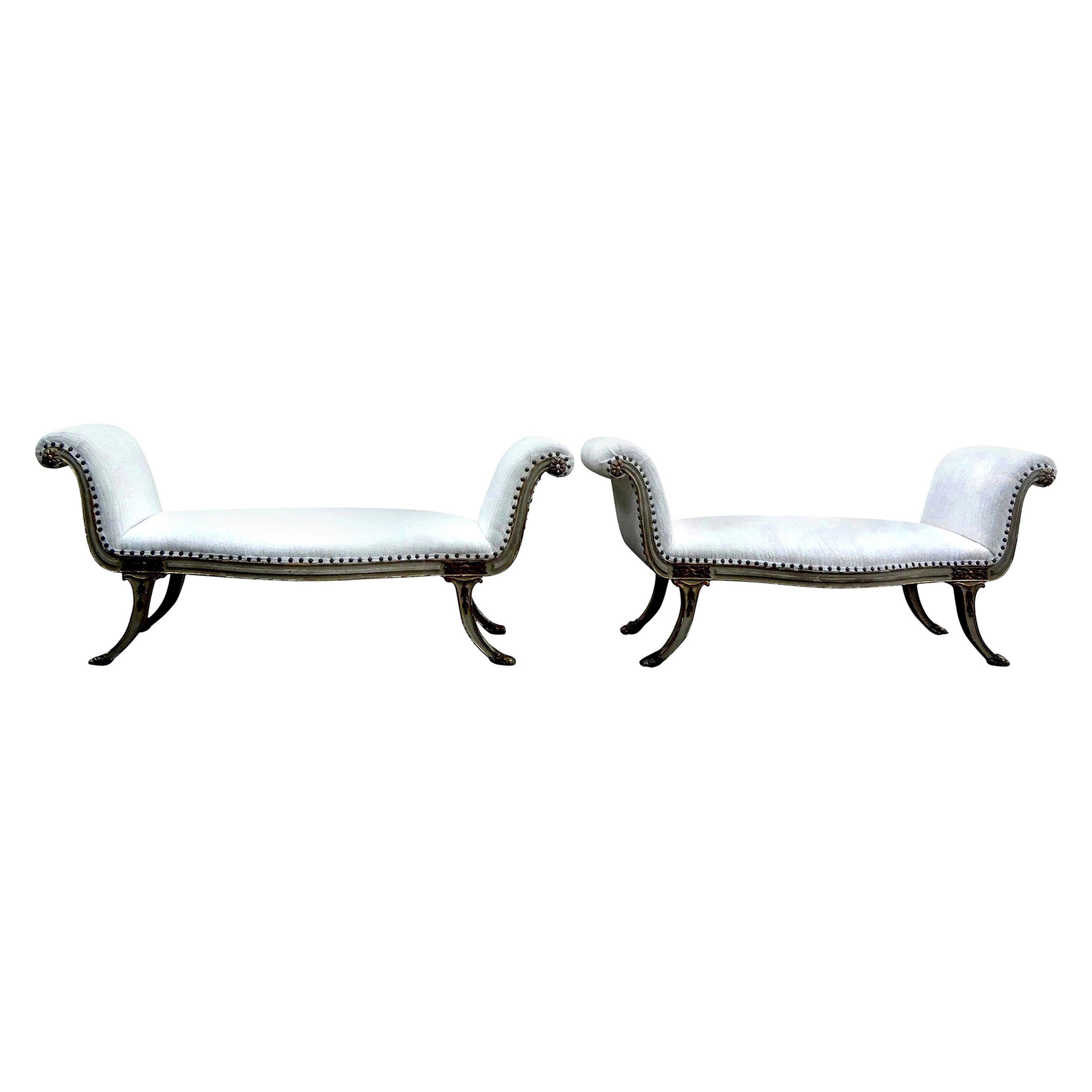 Pair of 19th Century Italian Painted and Parcel Gilt Benches