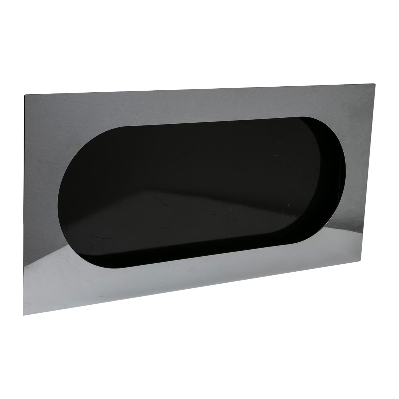"Biscotto" Large Chrome and Black Tray by Mazza for Quattrifolio, Italy, 1970s For Sale
