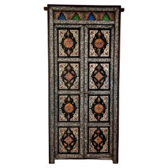 Moroccan Double Doors with Silver Overlay, Bone Inlays, & Stained Glass, c. 1960