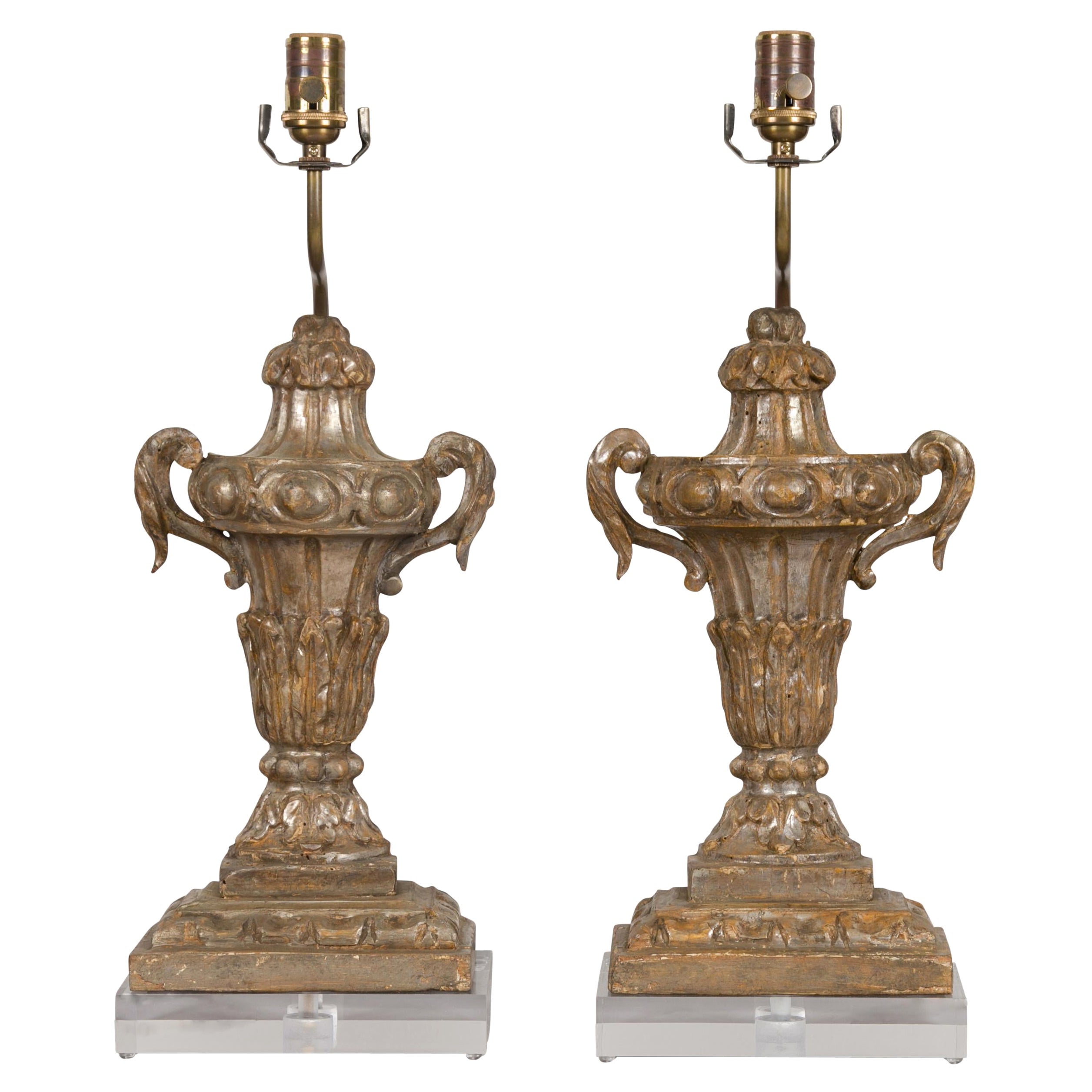 Pair of Italian 19th Century Silver Leaf Fragments Made into Wired Table Lamps