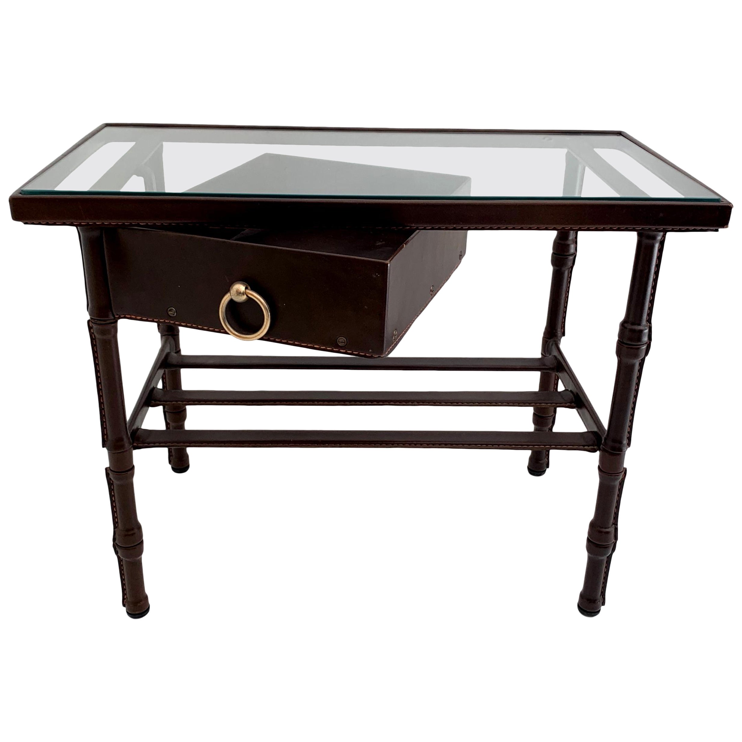 Jacques Bed Side Table in Piqué Sellier Leather Hermes