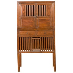 Vintage Cabinet with Fretwork Design, Doors and Drawers