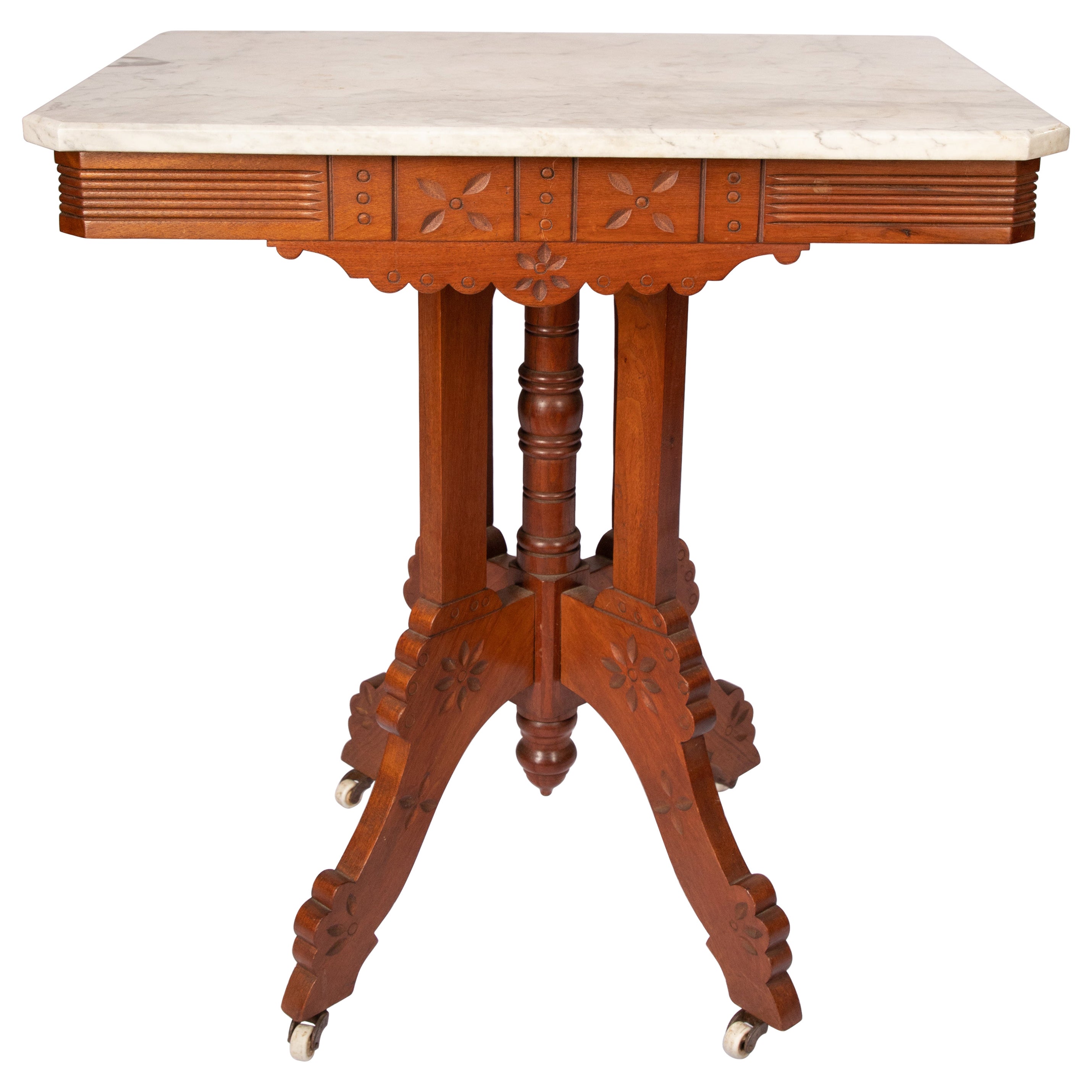 Victorian Eastlake MarbleTop Pedestal Side Table For Sale at 1stDibs
