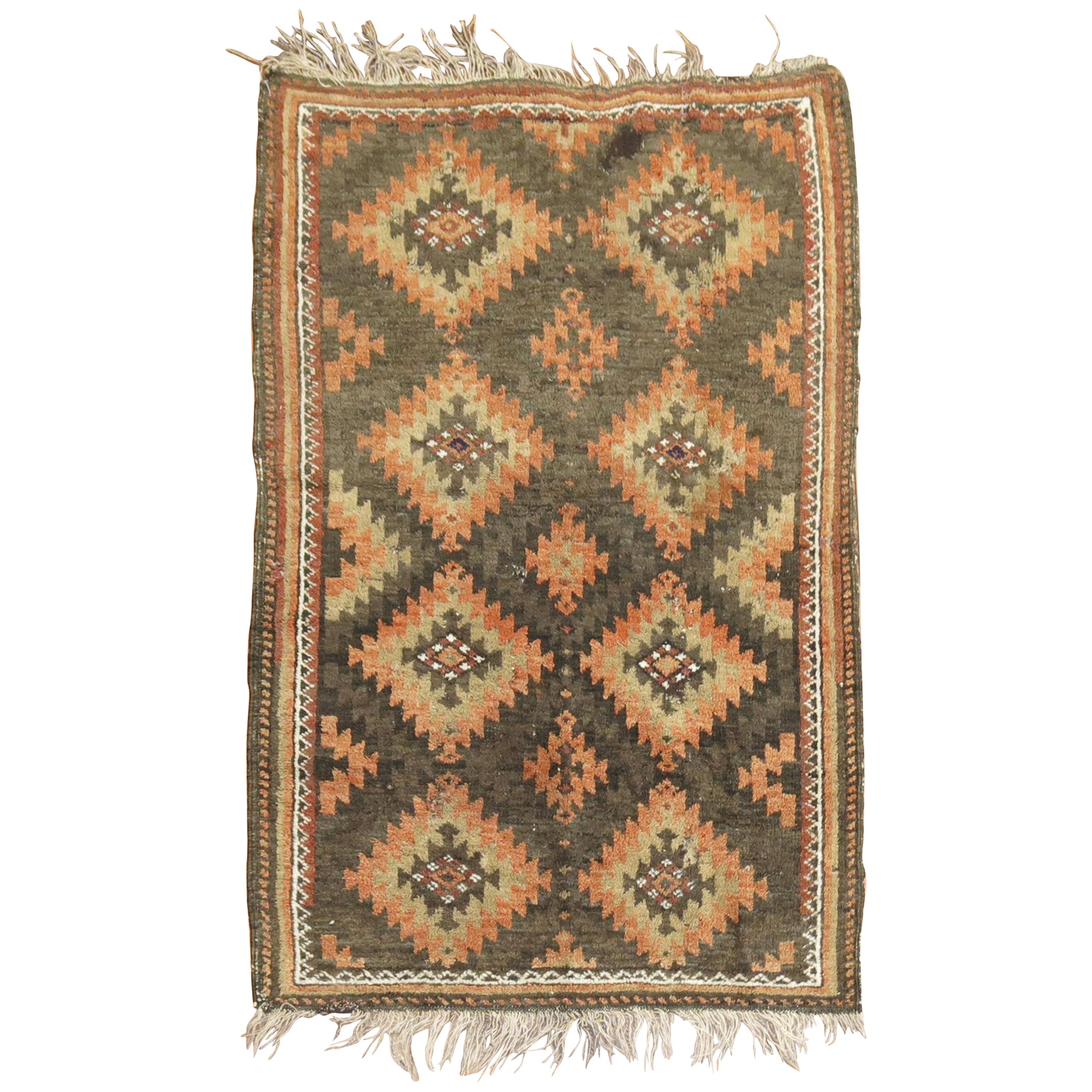 Zabihi Collection Tribal Brown Orange Color Persian Balouch Rug For Sale