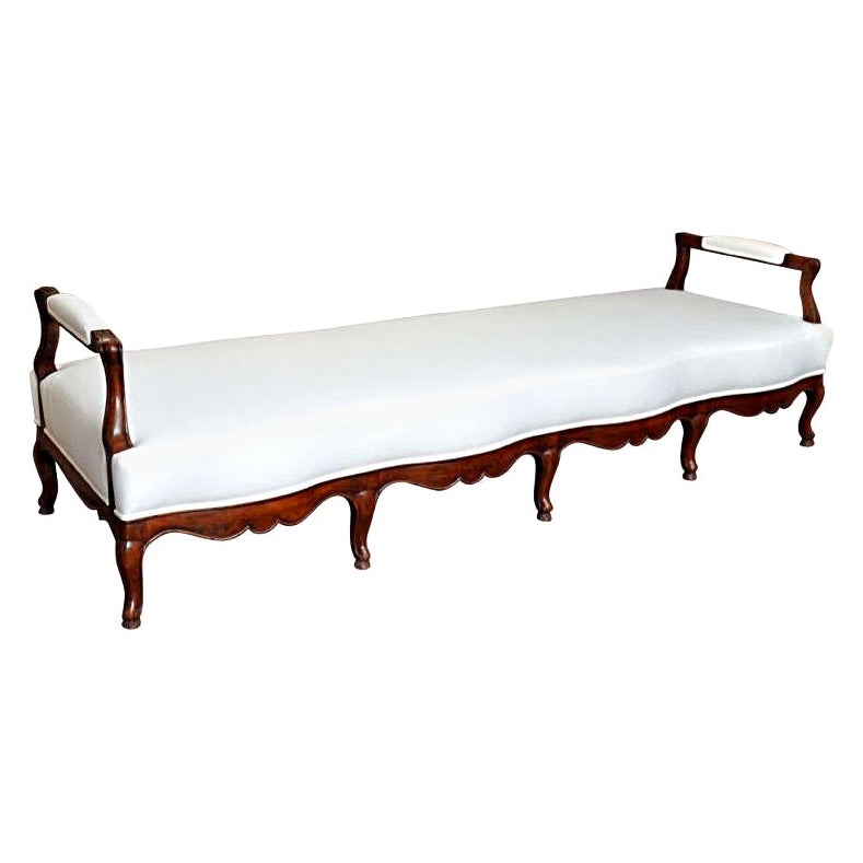 19th Century French Carved Wood and Upholstered Bench