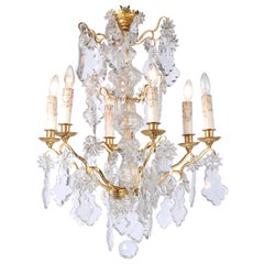 1850s Napoleon III Six-Light Crystal and Brass Chandelier with Pendeloques