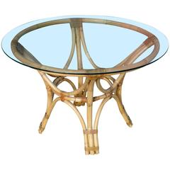 Restored Rattan Bentwood Dining Table with Round Glass Top 8
